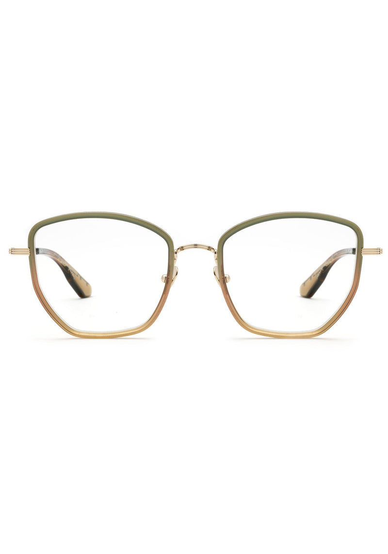 SKYLAR | 12K Titanium + Wasabi Handcrafted, luxury green to neutral gradient acetate and titanium medium sized butterfly KREWE eyeglasses