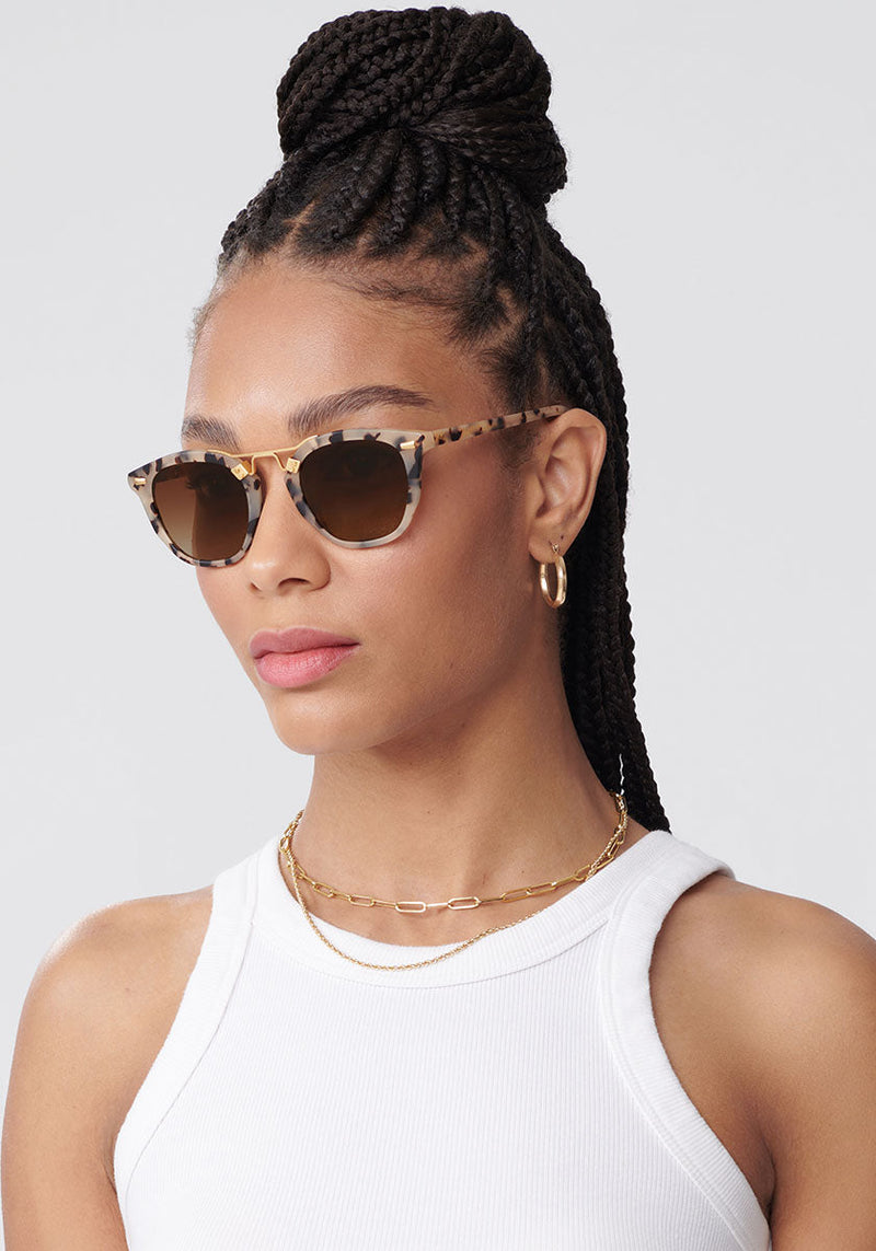 BEAU | Matte Oyster 24k Polarized Handcrafted, luxury tortoise shell acetate KREWE sunglasses womens model