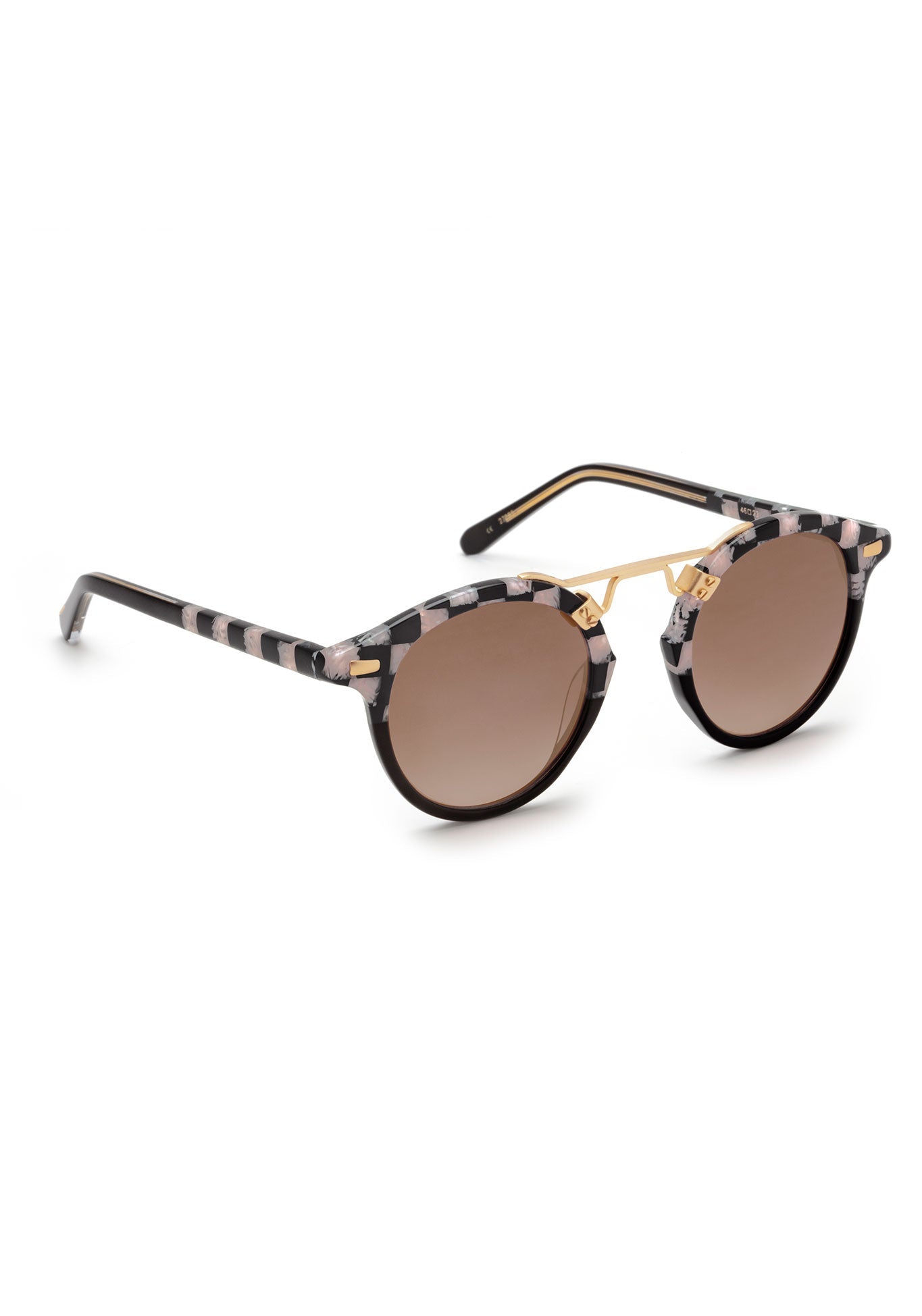 ST. LOUIS MIRRORED | Harlequin to Black 18K Handcrafted, luxury black and pink checkered acetate KREWE sunglasses