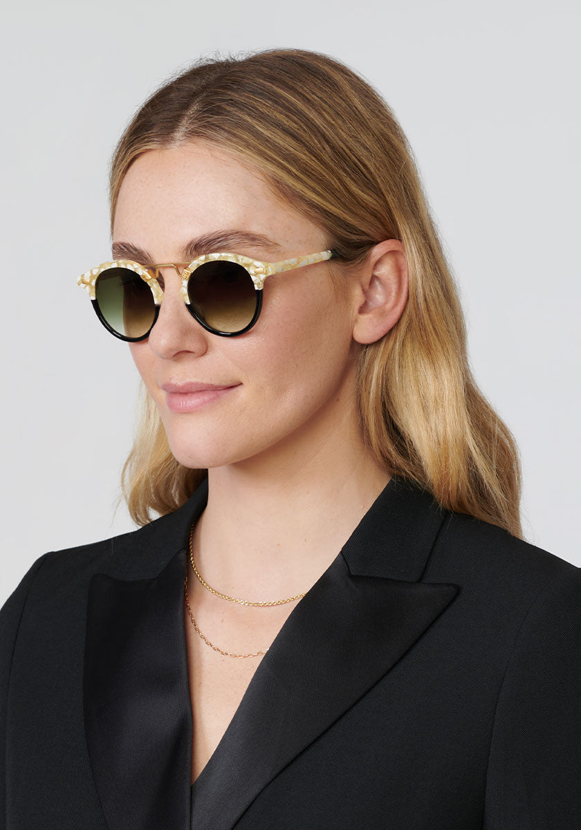 ST. LOUIS | Limón to Black 24K Handcrafted, luxury yellow and black split acetate KREWE sunglasses womens model