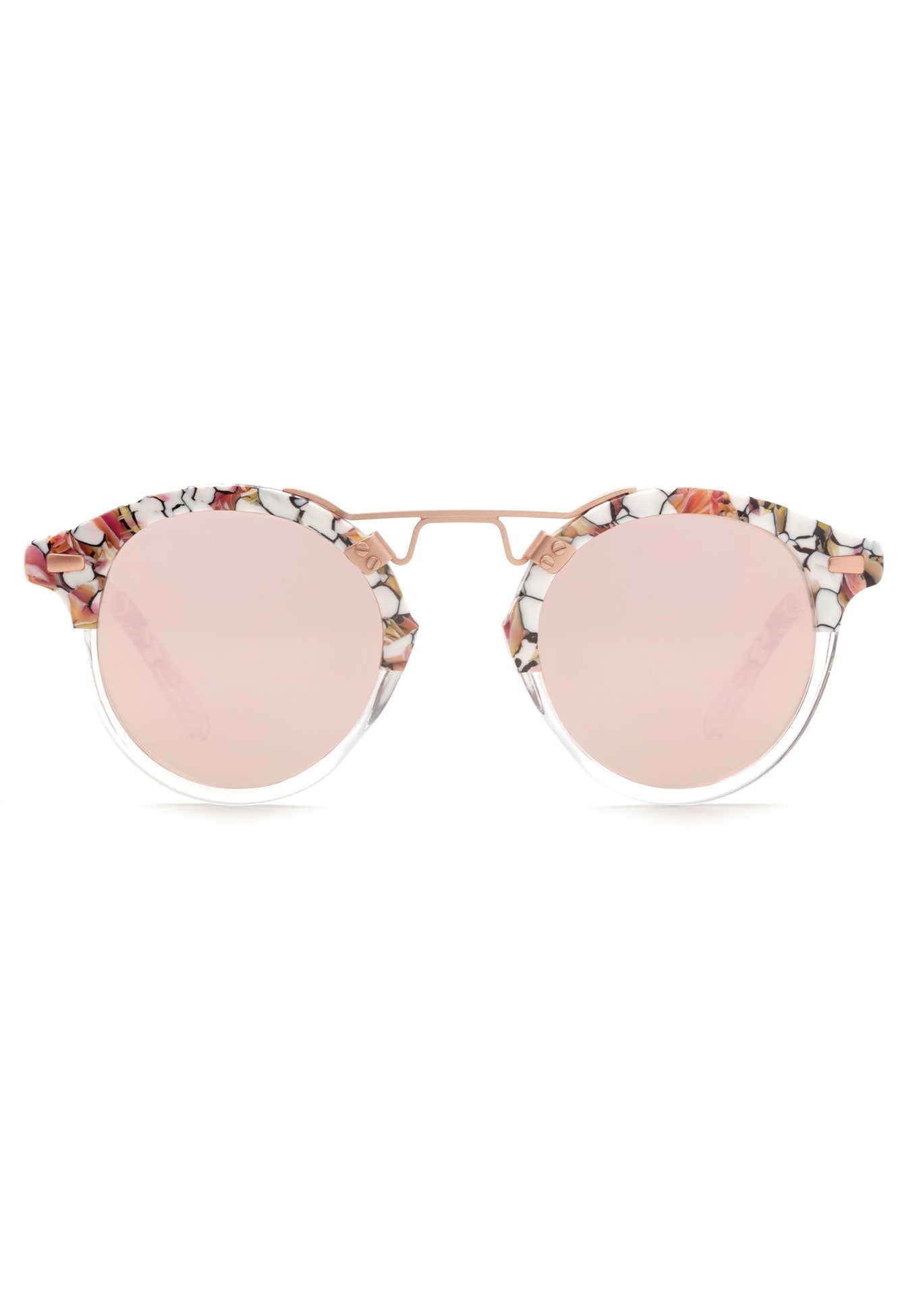 ST. LOUIS MIRRORED | Lotus to Crystal Rose Gold Handcrafted, luxury pink and white acetate KREWE sunglasses