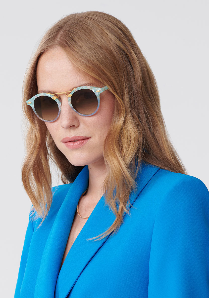 ST. LOUIS CLASSICS | Seaglass to Opal 24K Handcrafted, luxury, blue and pink acetate KREWE sunglasses womens model