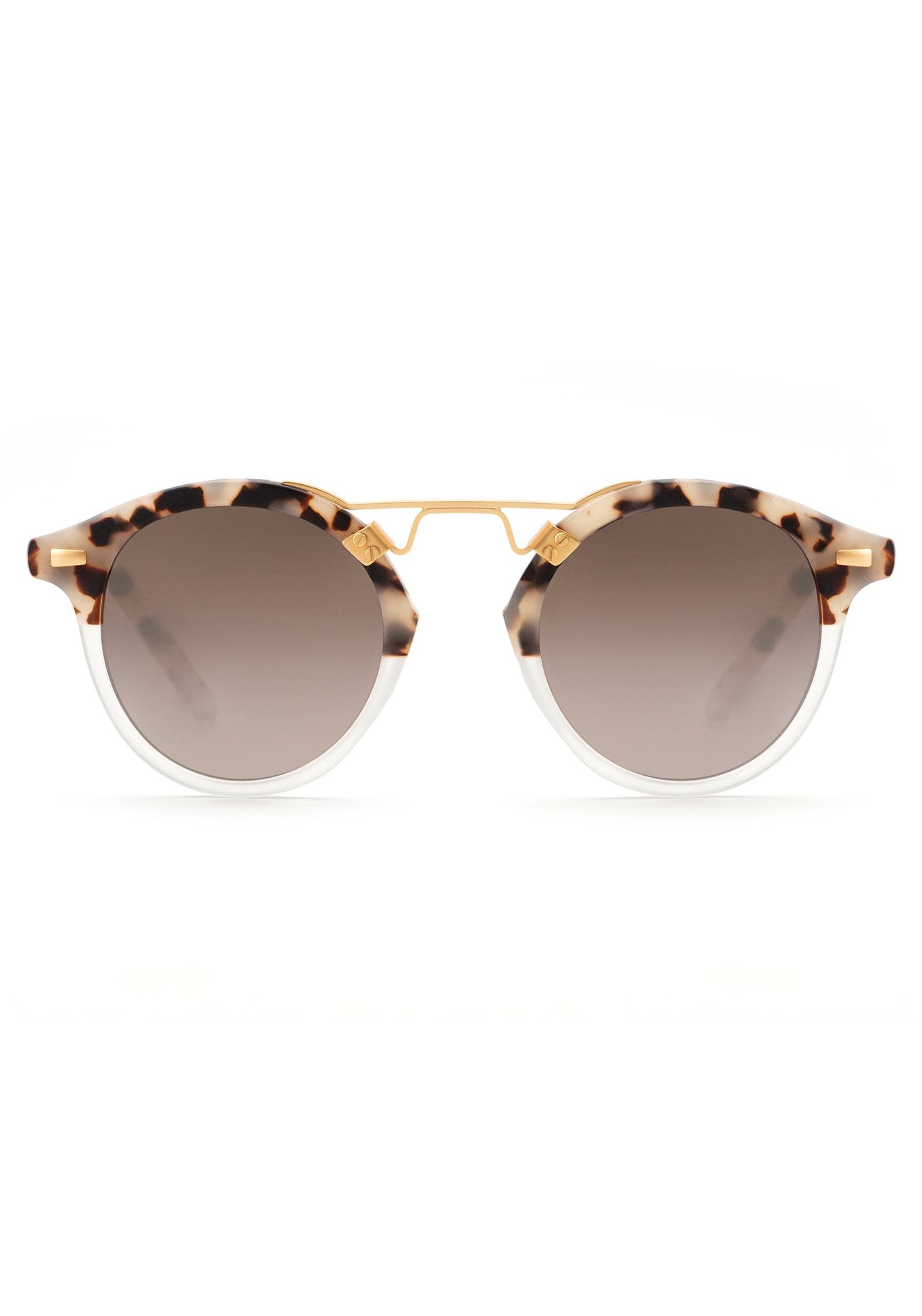 ST. LOUIS MIRRORED | Matte Oyster to Crystal Mirror Polarized  handcrafted, luxury cream tortoise acetate KREWE sunglasses 